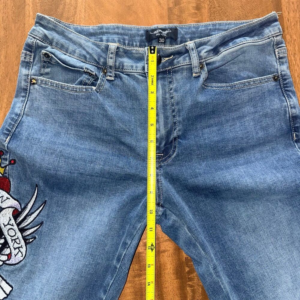 Ed Hardy Slim Flare Jeans Vtg Tattoo Skull Graphic New York City Denim Size 30 - Picture 7 of 8